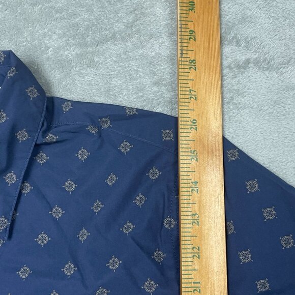 Voyager Mens Medium Compass Print Button-Up Shirt Short Sleeve Blue a0435 - Picture 3 of 7